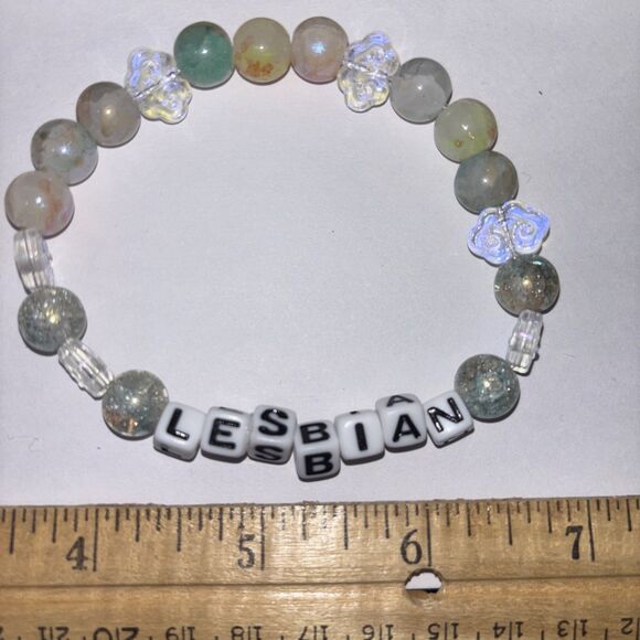 Multicolor “Lesbian” Bracelet Adult Humor Beaded Handmade Naughty Accessories - Picture 2 of 4